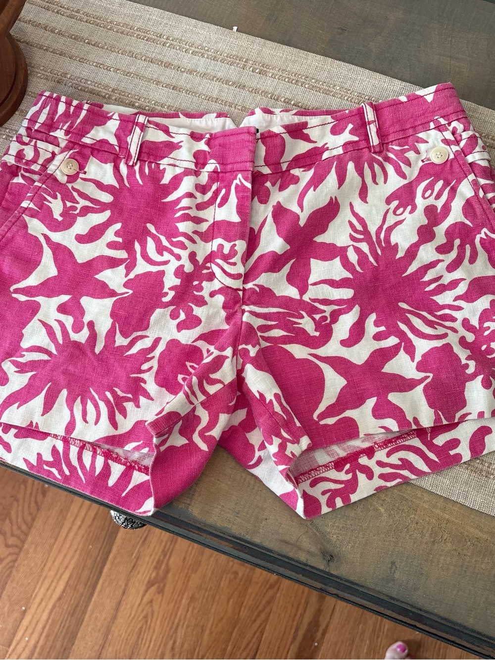 J Crew City Fit 100% linen  shorts pink floral sz 6 good condition